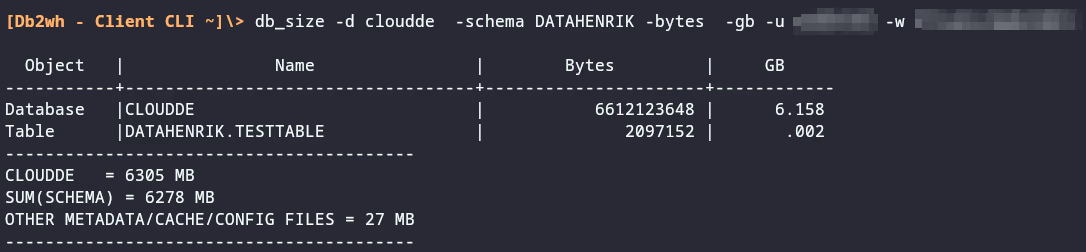 Result from running db_size command